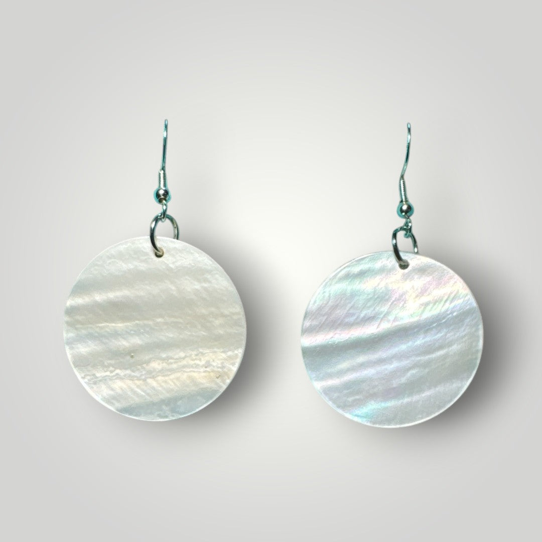 1.25 inch round Mother of Pearl earrings