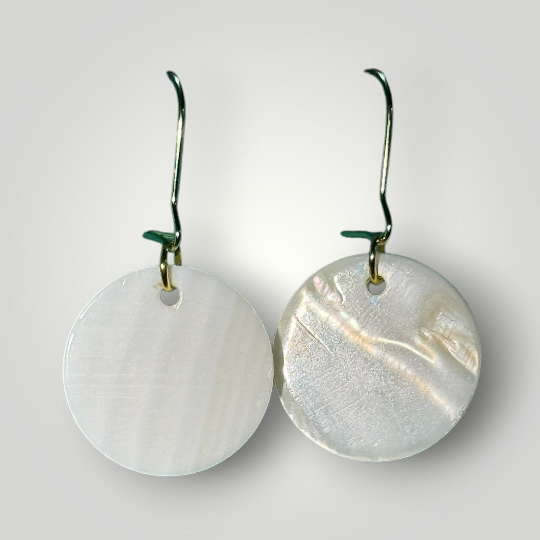 .75-inch Round Mother of Pearl Earrings on gold kidney wire