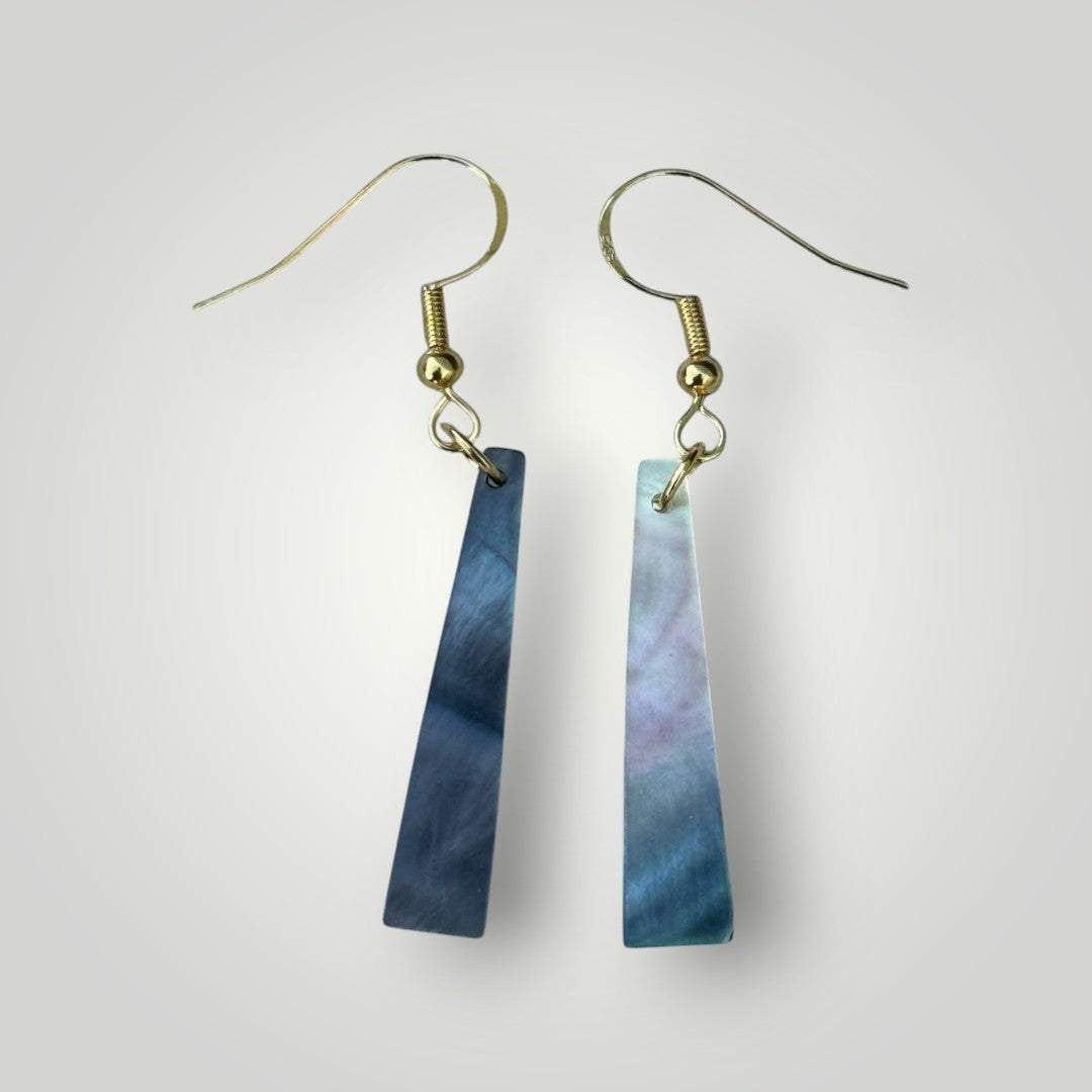 Native American Hand Made Thin Slab Abalone Shell Earrings - Gold Ear Wire