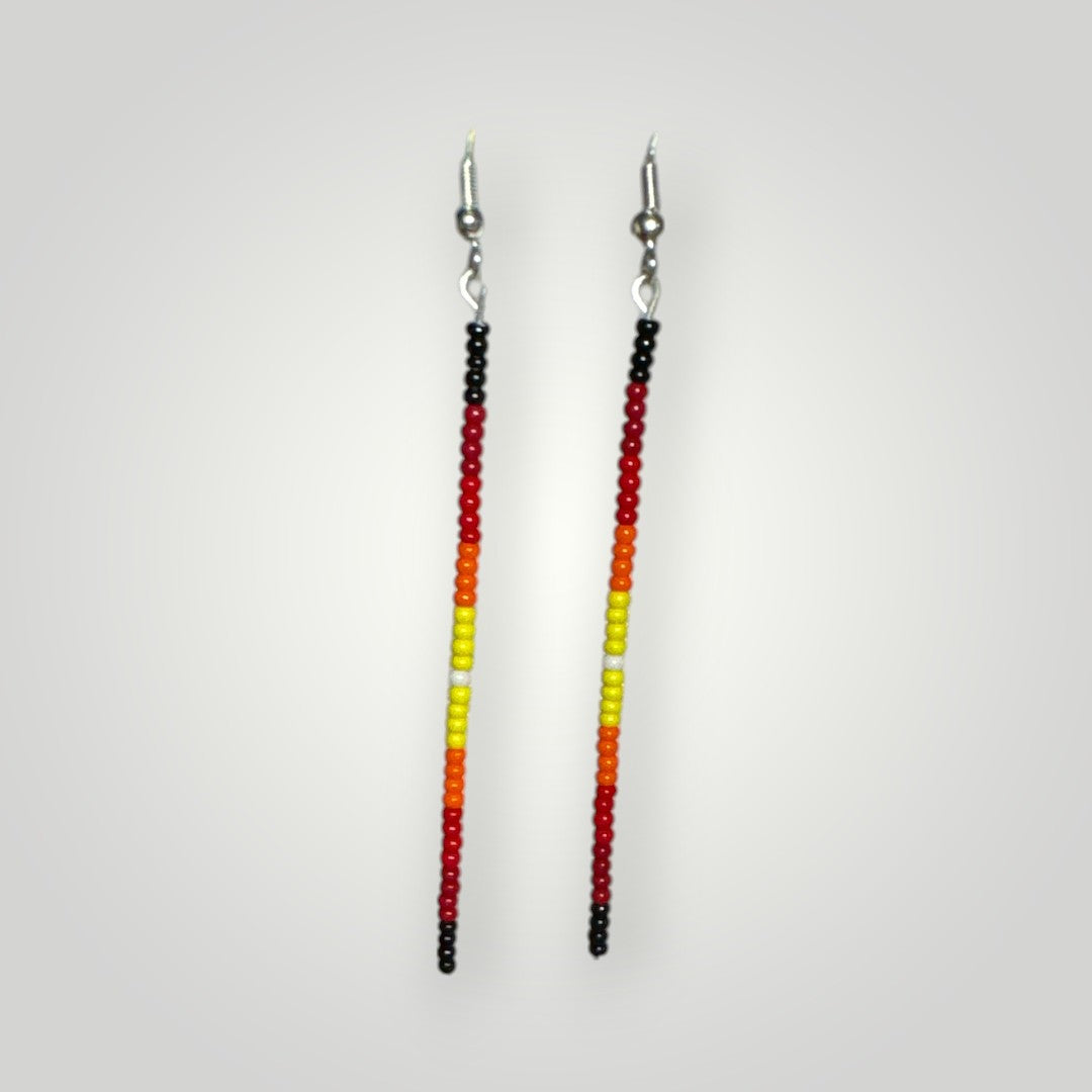 Native American Hand Made Dangle Bead Earrings on silver ear wire- black fire
