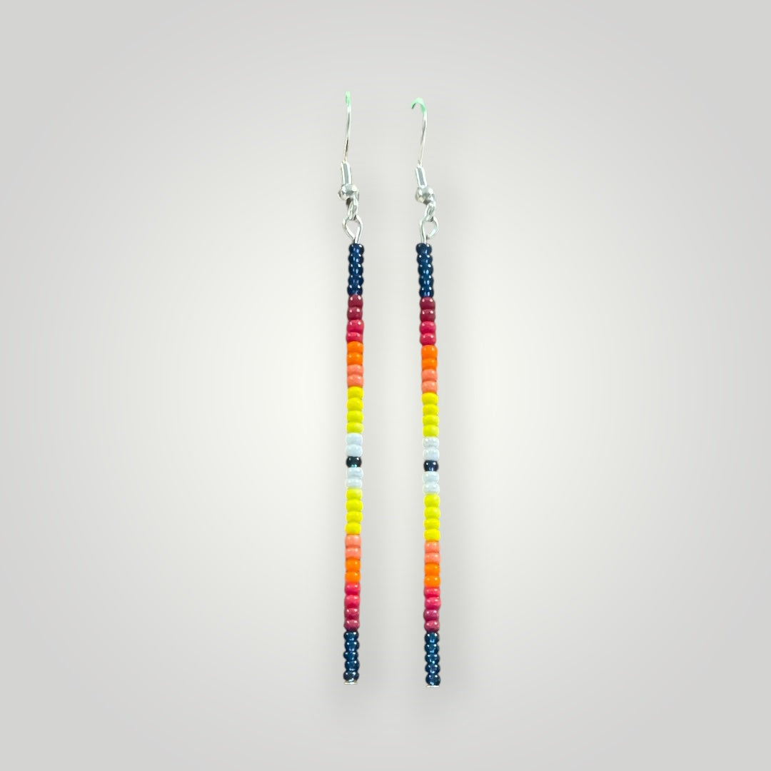 Native American Hand Made Montana Blue Fire Dangle Bead Earrings - Silver Ear Wire