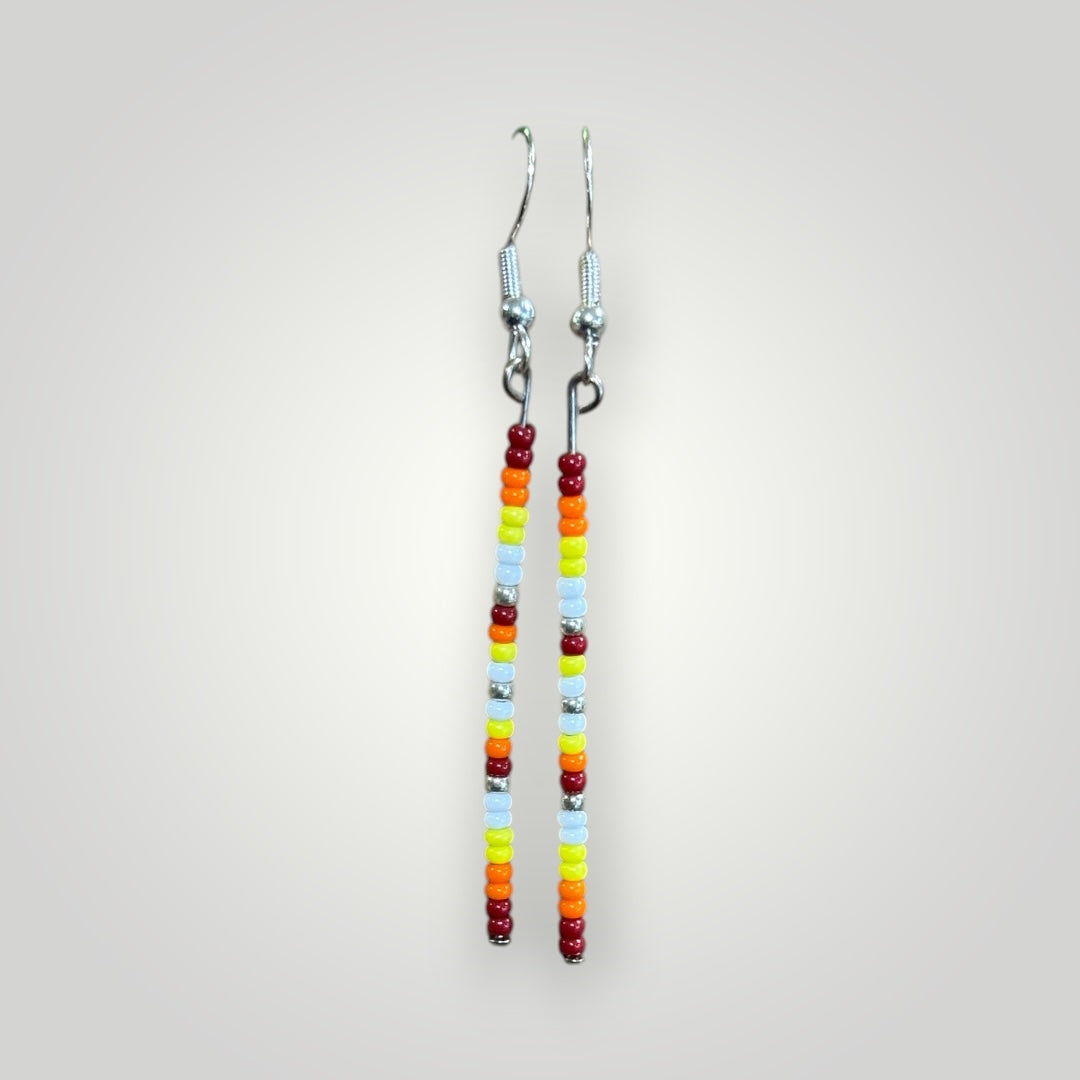 Native American Hand Made Red Silver Dangle Bead Earrings - Silver Ear Wire