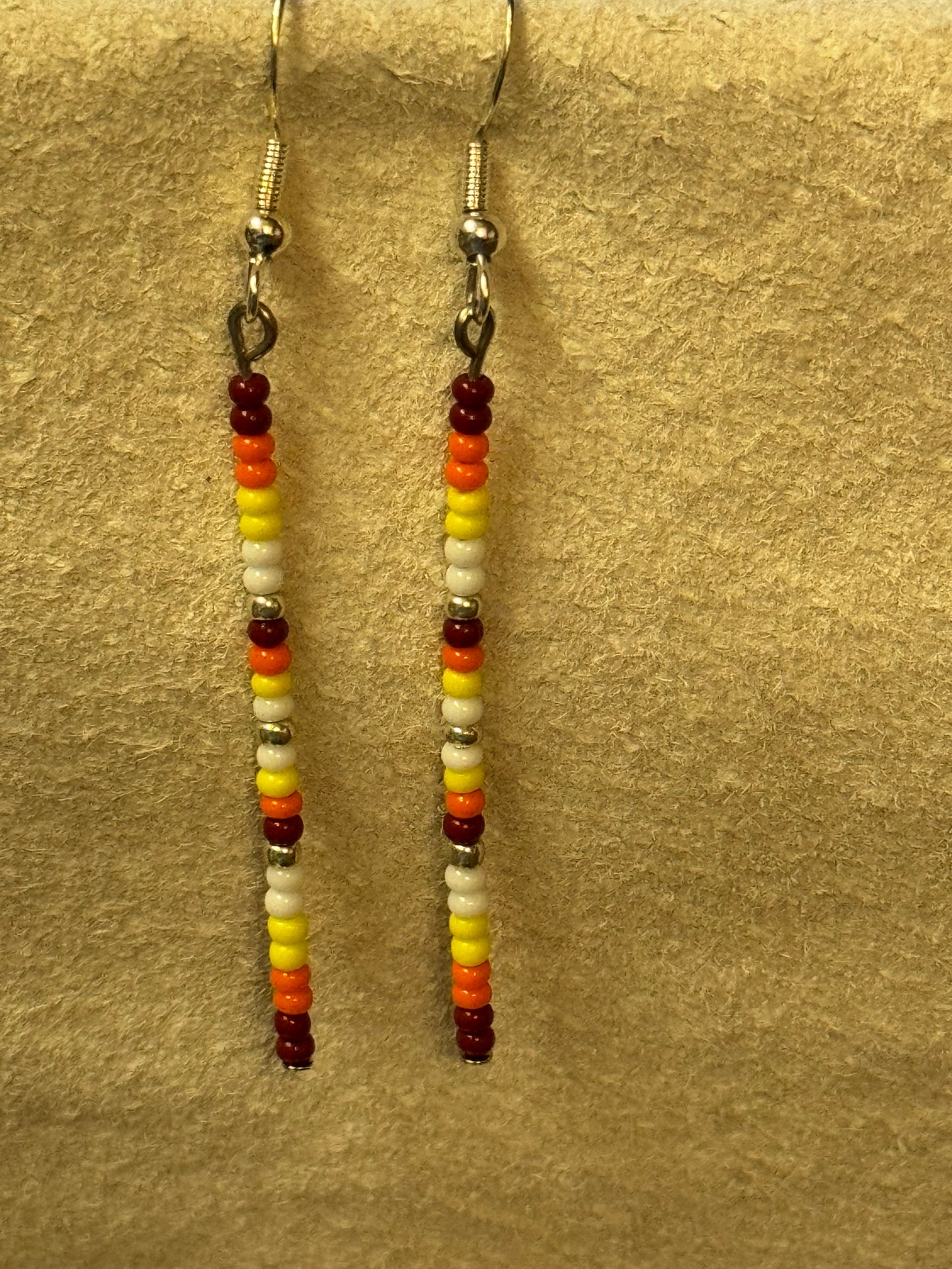 Native American Hand Made Red Silver Beaded Drop Earrings - Silver Ear Wire