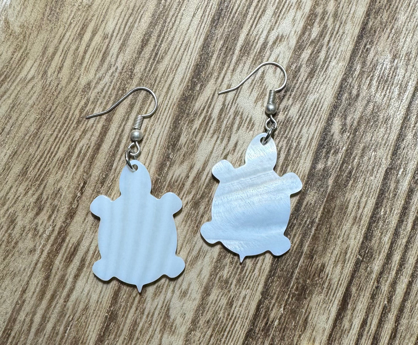 Native American Hand Made Turtle Mother of Pearl Shell Earrings - Silver Ear Wire