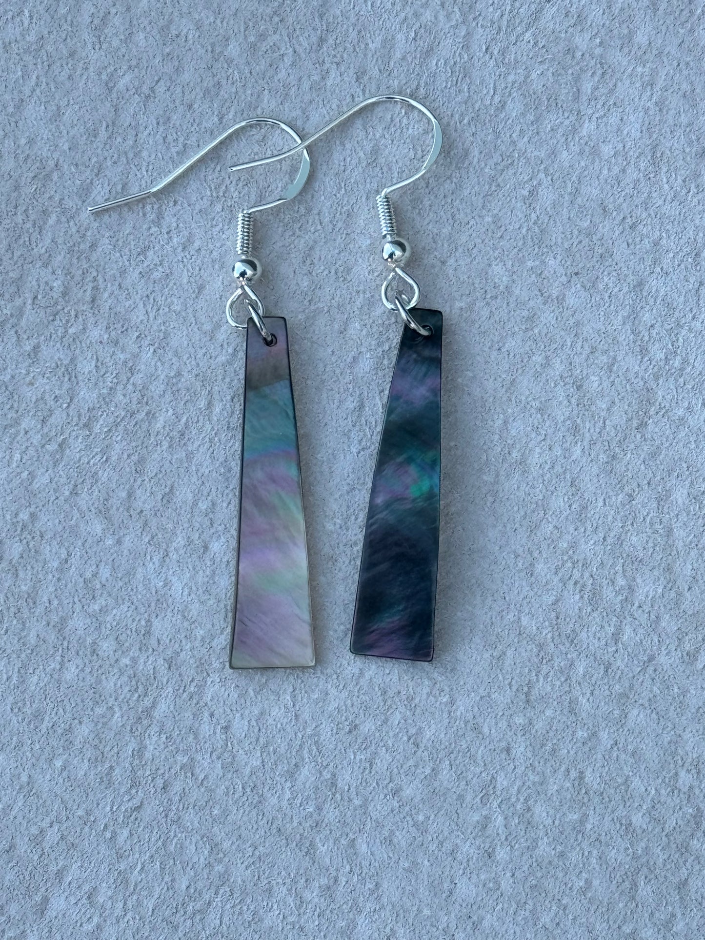 Native American Hand Made Thin Slab Abalone Shell Earrings - Silver Ear Wire