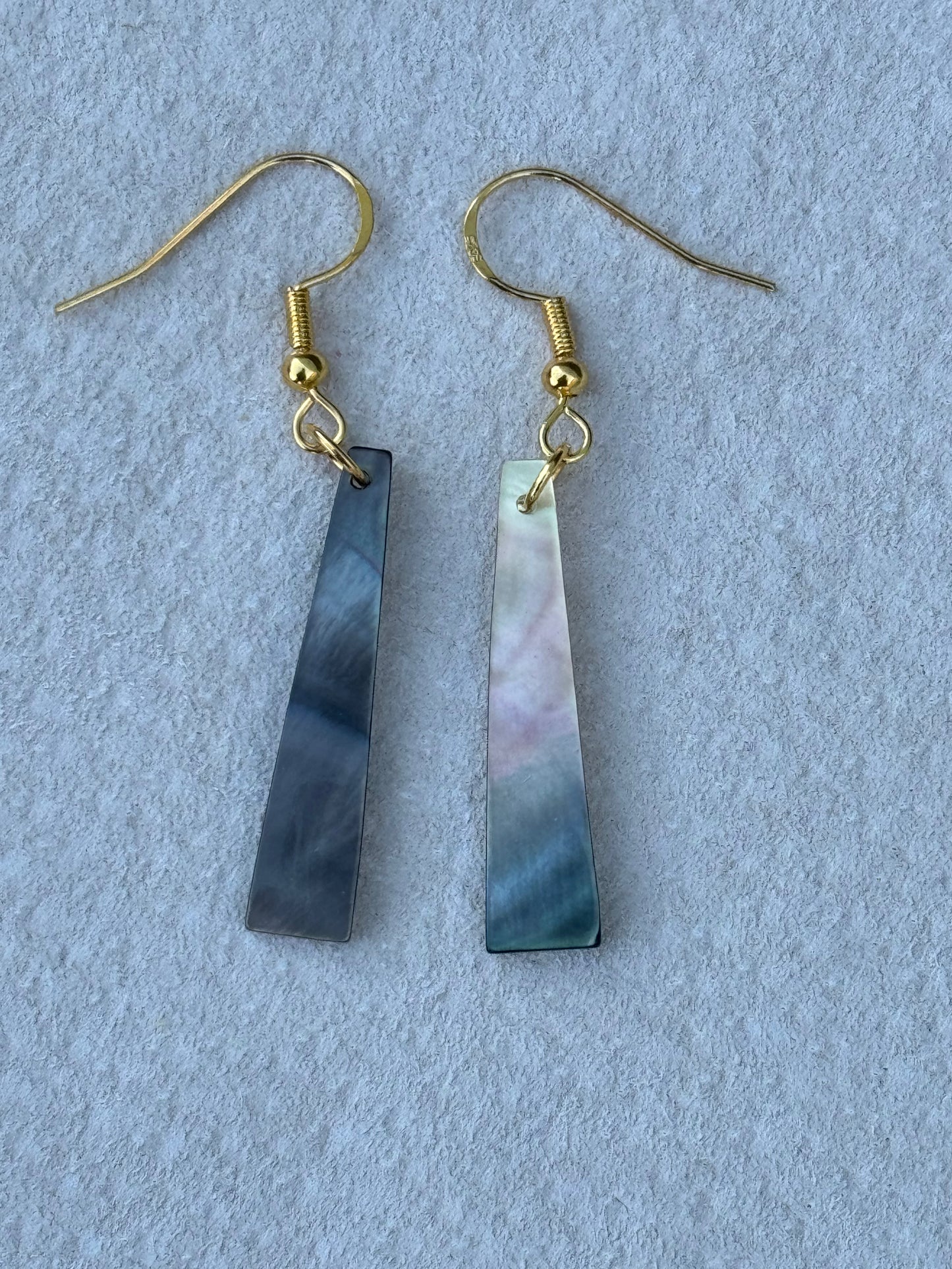 Native American Hand Made Thin Slab Abalone Shell Earrings - Gold Ear Wire