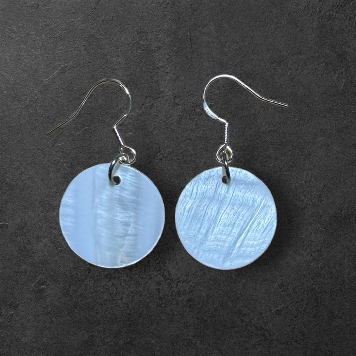 Native American Hand Made Round Mother of Pearl Shell Earrings - 1 Inch - Silver Ear Wire