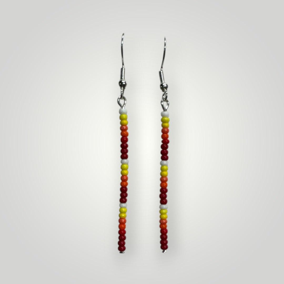 Native American Hand Made Dangle Bead Earrings on silver ear wire- fire
