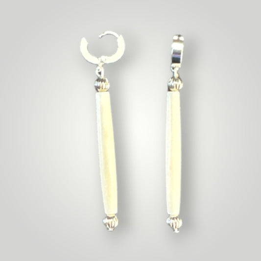 Native American Hand Made 1.25 inch Hairpipe Bone and Silver Single Bead Beaded Earrings - Real Bone - Silver Huggie earring (Copy)