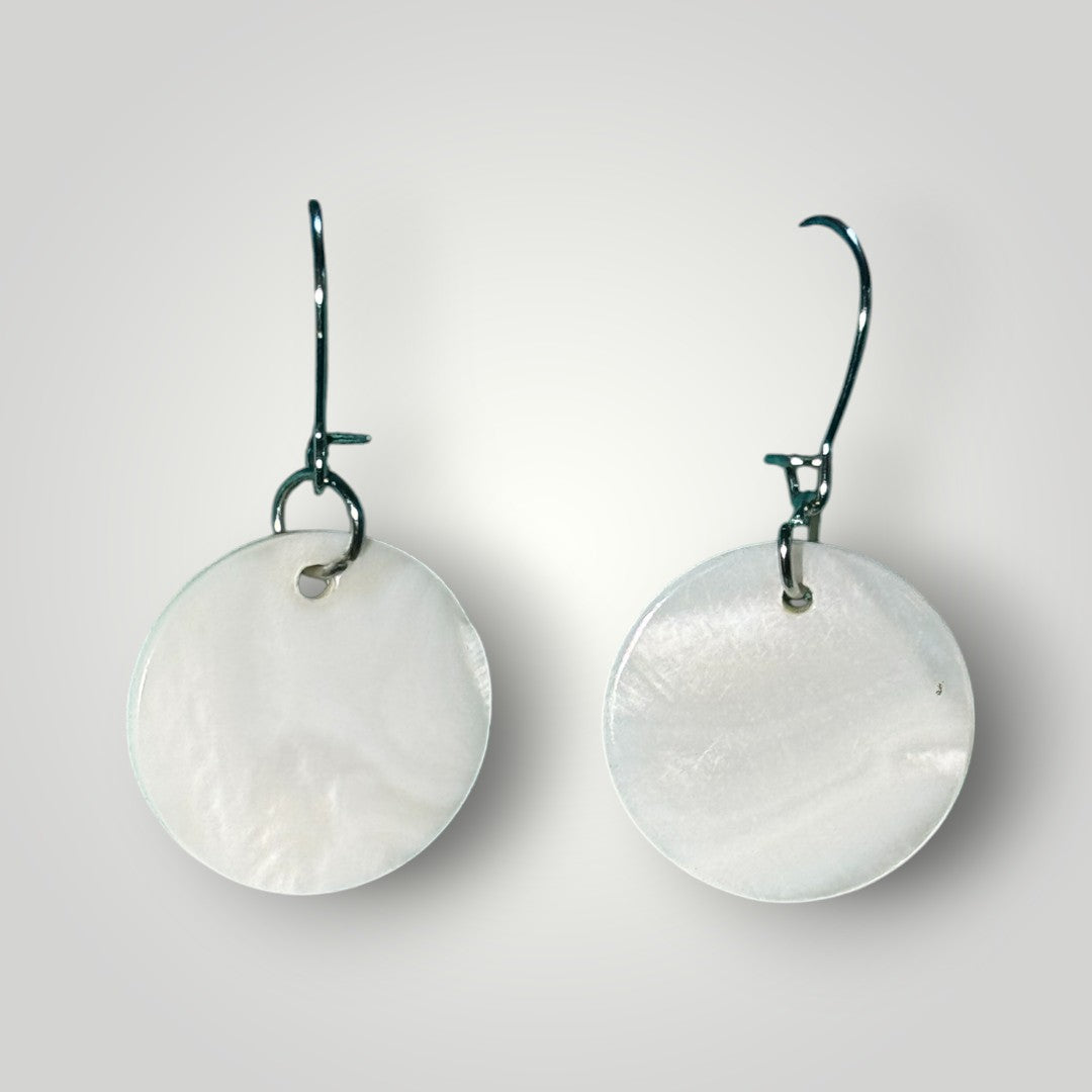 .75-inch Round Mother of Pearl Earrings on silver kidney wire