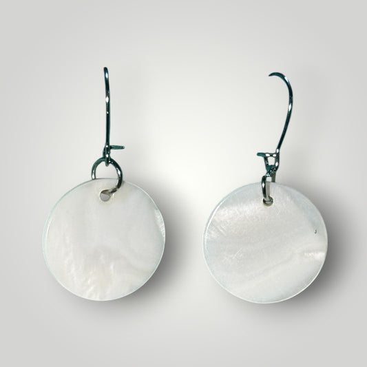 .75-inch Round Mother of Pearl Earrings on silver kidney wire