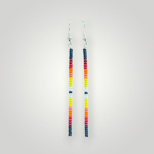 Native American Hand Made Montana Blue Fire Dangle Bead Earrings - Silver Ear Wire