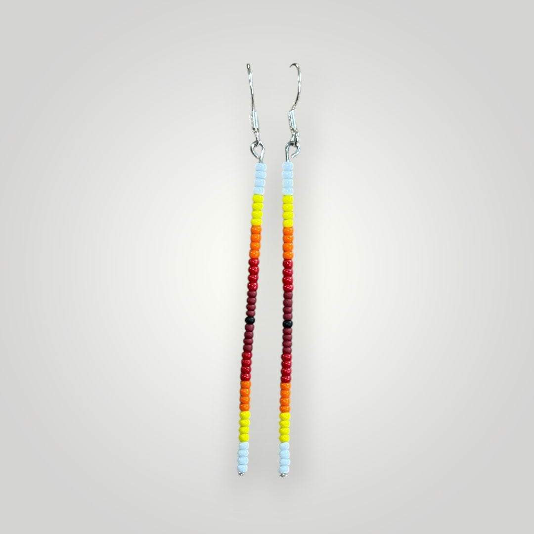 Native American Hand Made White Fire Dangle Bead Earrings - Silver Ear Wire