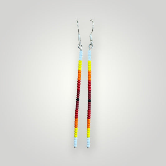 Native American Hand Made White Fire Dangle Bead Earrings - Silver Ear Wire