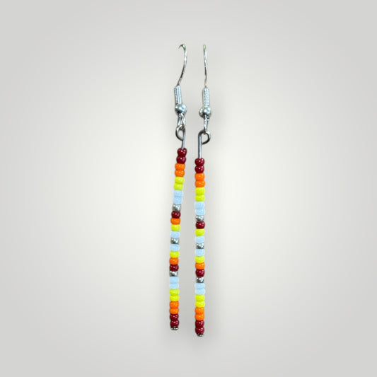 Native American Hand Made Red Silver Dangle Bead Earrings - Silver Ear Wire