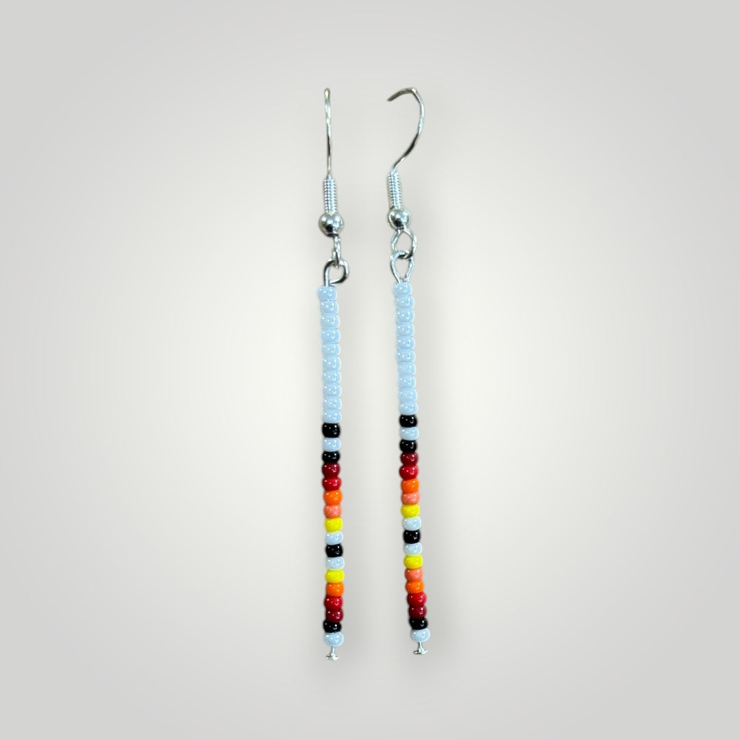 Native American Hand Made White Dangle Bead Earrings - Silver Ear Wire