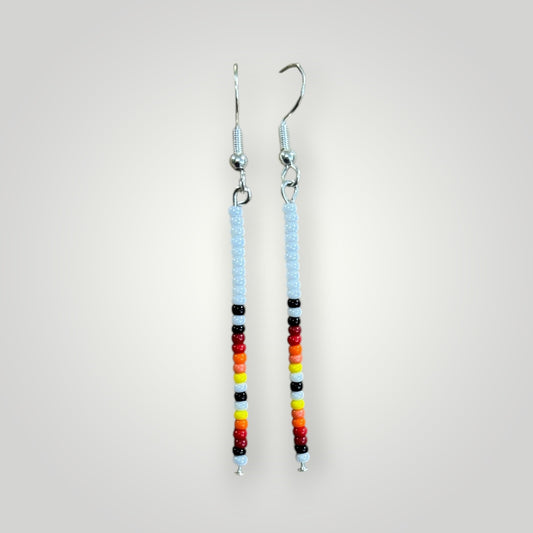 Native American Hand Made White Dangle Bead Earrings - Silver Ear Wire