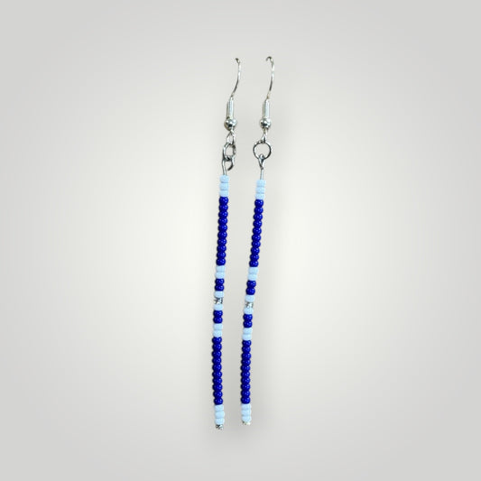 Native American Hand Made Blue/White Dangle Bead Earrings - Silver Ear Wire
