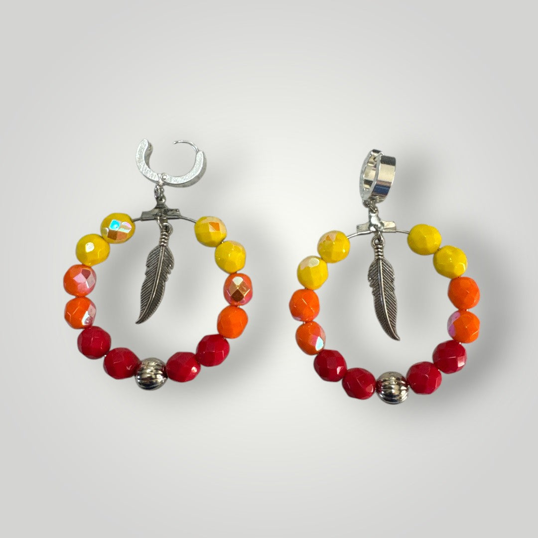 Native American Hand Made Fire Polish Bead Dangle Earrings-Fire