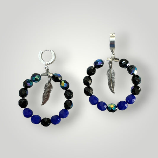 Native American Hand Made Fire Polish Bead Dangle Earrings-Blue