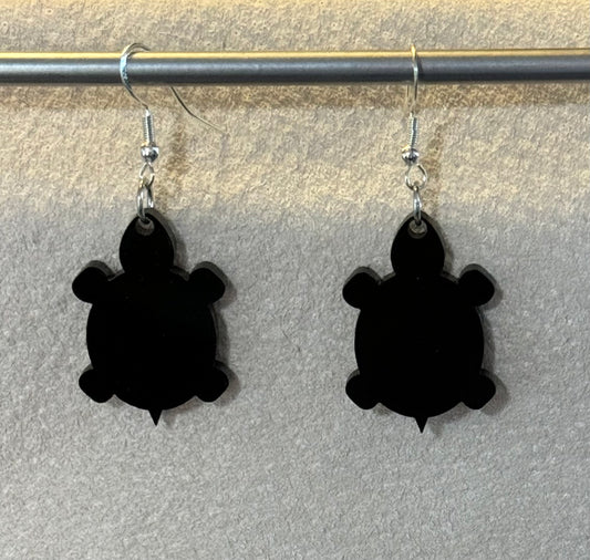 Black Turtle Acrylic Earrings - Silver Ear Wire