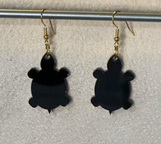 Black Turtle Acrylic Earrings - Gold Ear Wire