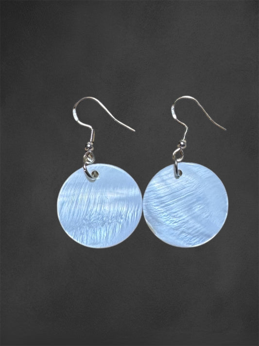 Round Mother of Pearl Shell Earrings - 0.75 Inch - Silver Ear Wire