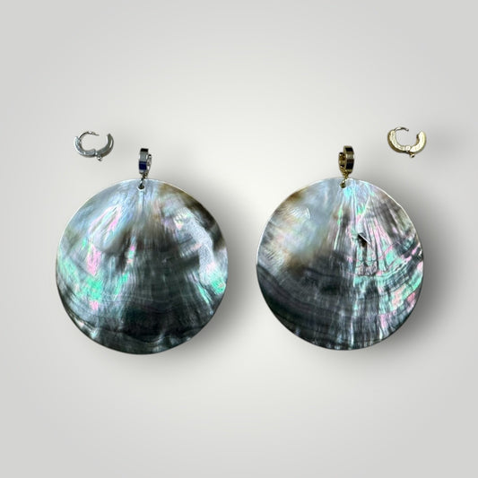 Native American Hand Made Round Abalone Shell Earrings 2.5 inch round