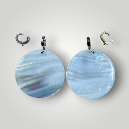 Native American Hand Made Round Mother of Pearl Shell Earrings 2.15 inch round