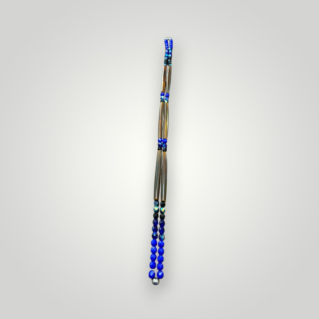 Amber Hairpipe Bone Necklace Fire Colors Blue (Longer Length)