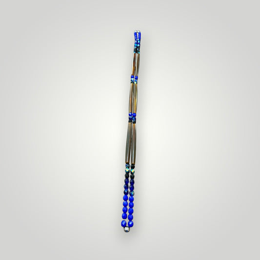Amber Hairpipe Bone Necklace Fire Colors Blue (Longer Length)
