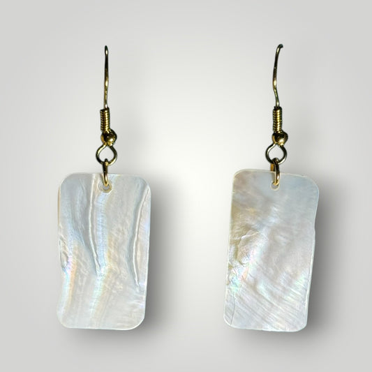 Rectangle Mother of Pearl Earrings on gold ear wire