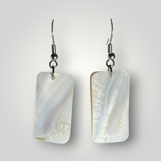 Rectangle Mother of Pearl Earrings on silver ear wire