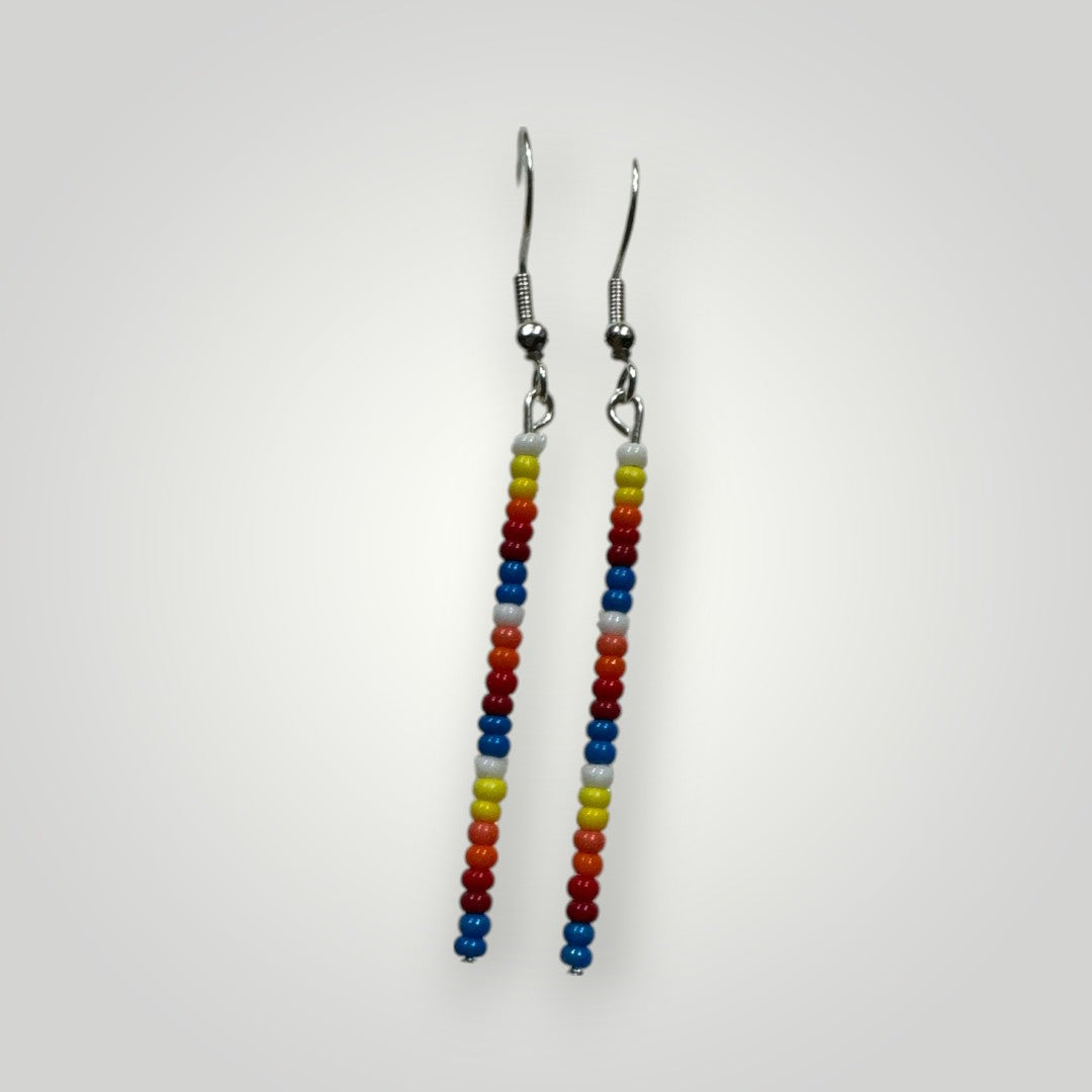 Native American Hand Made Dangle Bead Earrings on silver ear wire- Thunder blue and fire