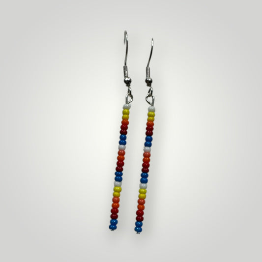 Native American Hand Made Dangle Bead Earrings on silver ear wire- Thunder blue and fire