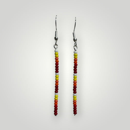 Native American Hand Made Dangle Bead Earrings on silver ear wire-  fire