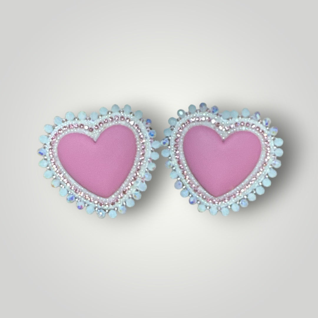 $60 Large Pink Heart earrings with fingernail/lever back